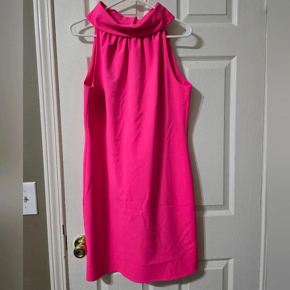 STS Sail to Sable Hot Pink Hydra Cowlneck Dress, Mini Sheath Silhouette, EUC! - Picture 2 of 14